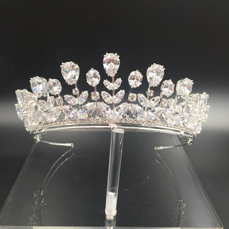 Queen Princess Cubic Zincon Bridal Flower Crown Tiara Vners Fashion Jewelry Copper Wedding Hair Crowns For Women BC3356