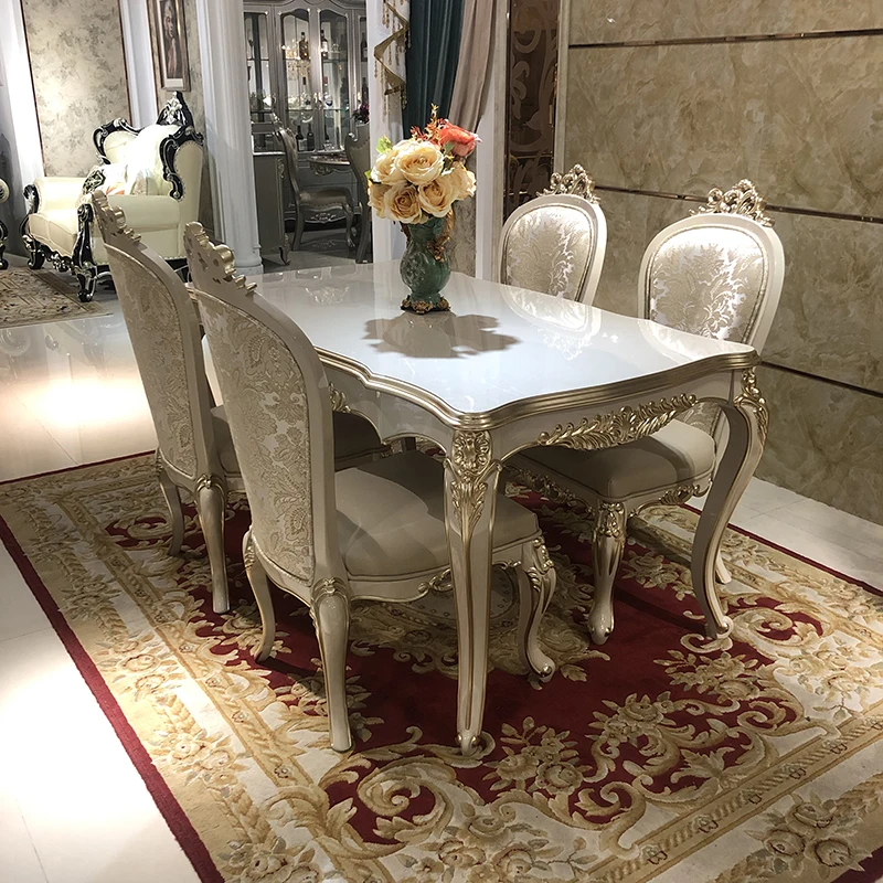 European style dining table and chair combination Rectangular dining table Customizable marble Dining room carved rice table