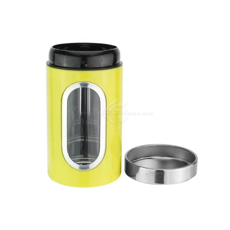 Tea Coffee Sugar Airtight Window Kitchen Canister Stainless Steel Canisters Sets with Metal Lid