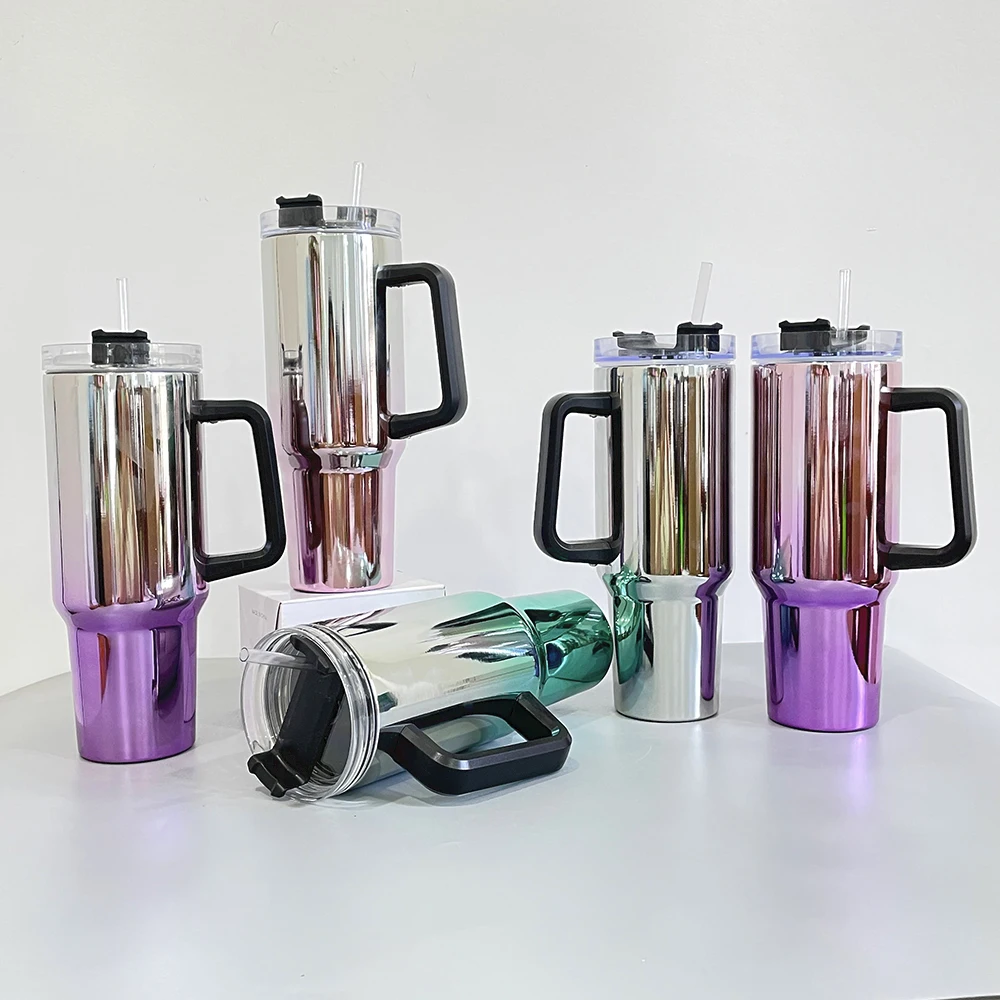wholesale bulk UV plating ombre color luxury electroplated tumbler blank sublimation 40oz magic mirror travel coffee cup