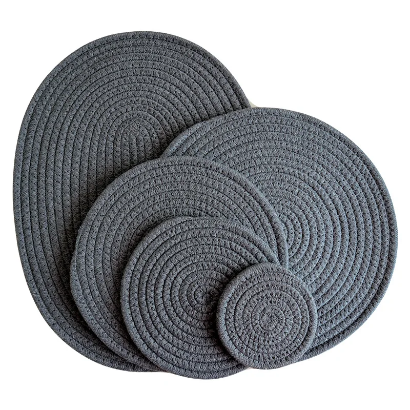 Nordic Style Cotton Cord Braid Placemat Tray Heat Insulation Ironing Mat with Round Pot Mat and Cup Mat Kitchen Coasters