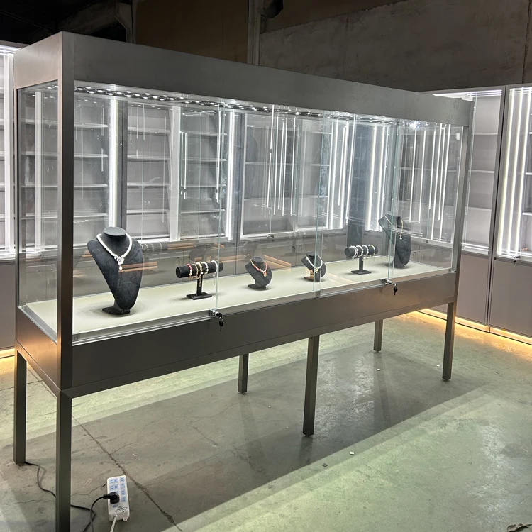 Shopping Display Jewelry Glass Tower Show Case with light