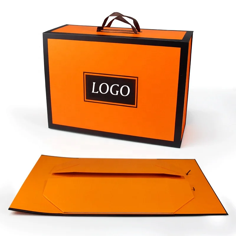 Oem Luxury Custom Logo Clothes Clothing Shirt Shoes Box Packaging Printed Folding Gift Magnetic For Orange Boxes With Lid
