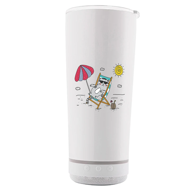 
New Arrival Outdoor Portable Wireless Water Bottle Waterproof Speaker Double Wall Stainless Steel Wine Tumbler Music Cup 