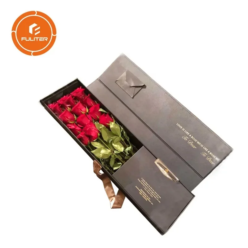 Customized Long Stem Preserved Roses Bouquet Flower Boxes Packaging Handmade Rectangle Flower Box