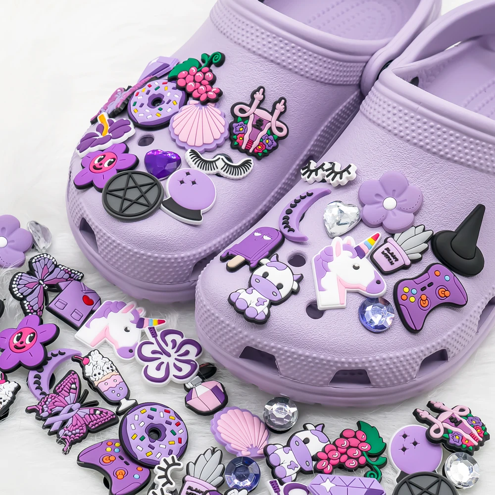 Colorful Shoe Decoration Pvc Pvc New Arrival 2d butterfly Purple Topic Cow Animal Hot Sale Designer Custom Shoe Shoe Charms