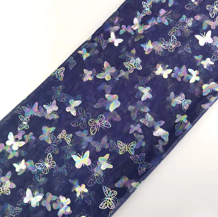 Spring and Summer New Design Gradually Flocking Colorful Butterfly Printed Tulle Gilding Gauze Mesh Fabric for Wedding Dress