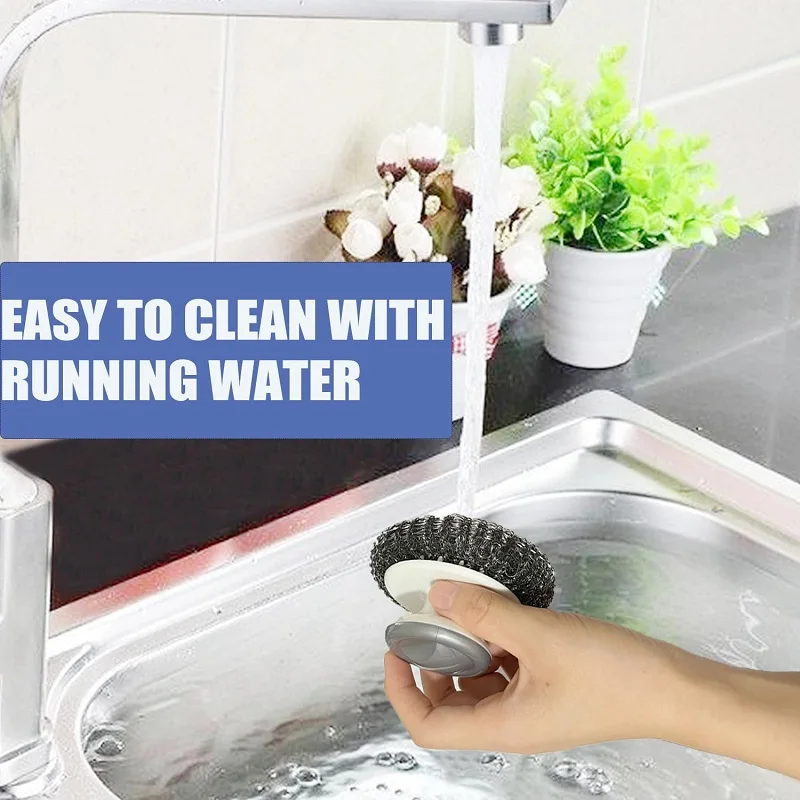 Kitchen cleaning brush with handle steel wire cleaning ball brush dishwasher pot brush stainless steel washer