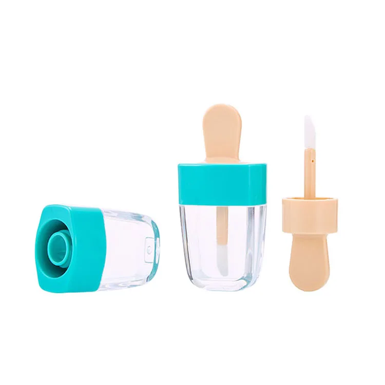 Cute ice cream shape empty heart brush lip gloss container packaging 5ml funny popsicle lipgloss tube