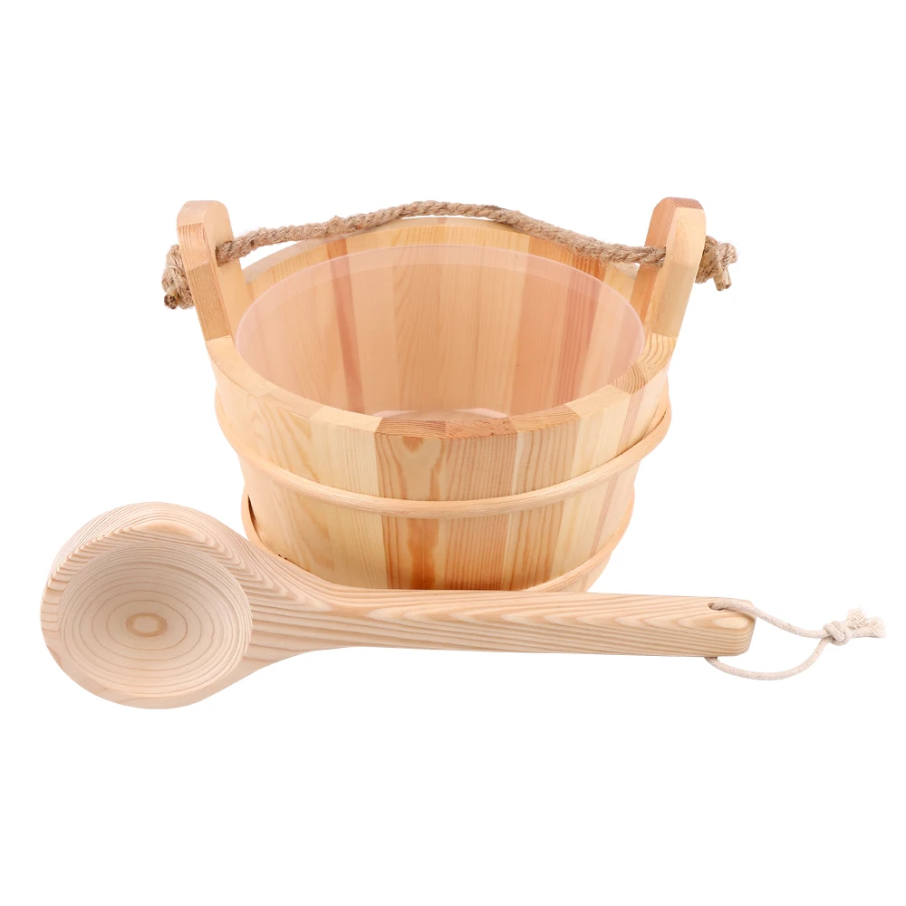 Alphasauna sauna accessories 4L pine sauna bucket and wooden spoon