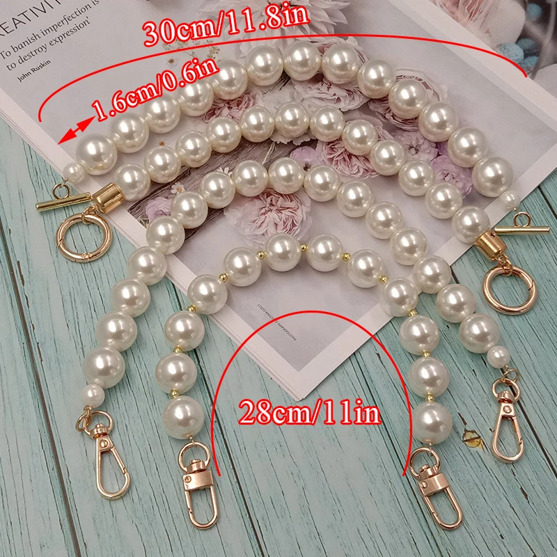handbag accessories purse belt handles cute bead chain silver/gold /black clasp pearl strap