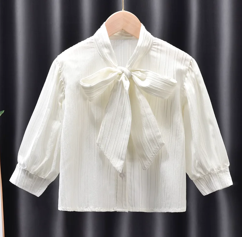 Korean Girls T-shirt Fashion Cotton Bulk boe tie up Collar Best Price Baby Clothes