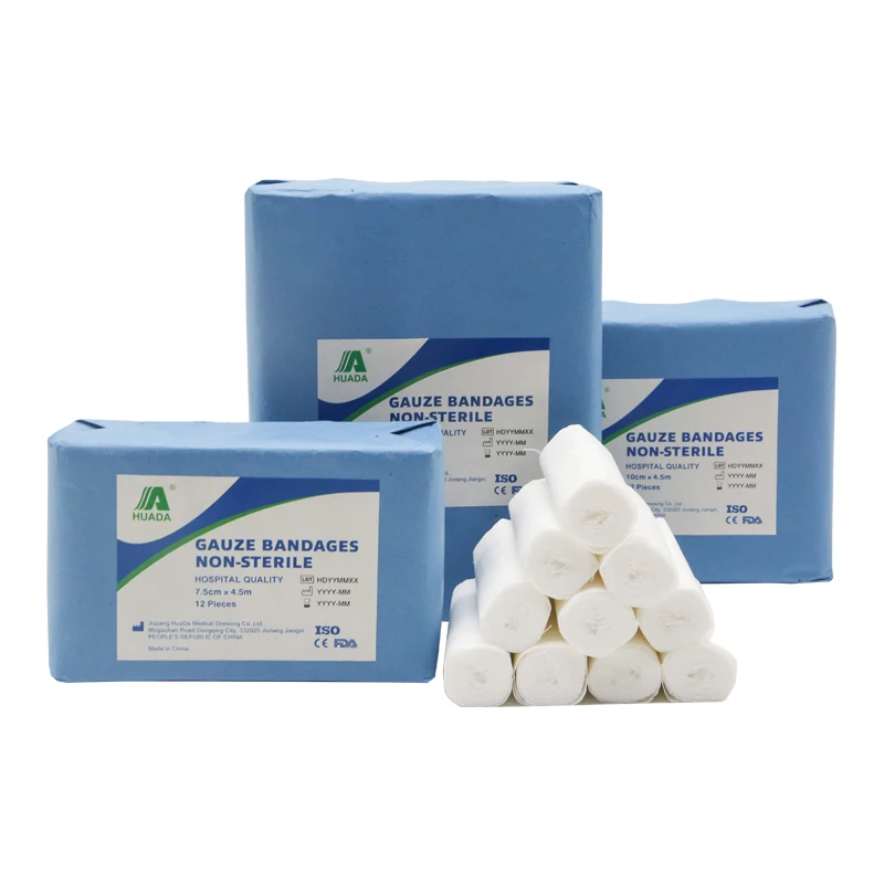 Medical Elastic Cotton Gauze Roll Individual Pack Wound Dressing Sterile Wraps Medical Gauze Bandage HUADA
