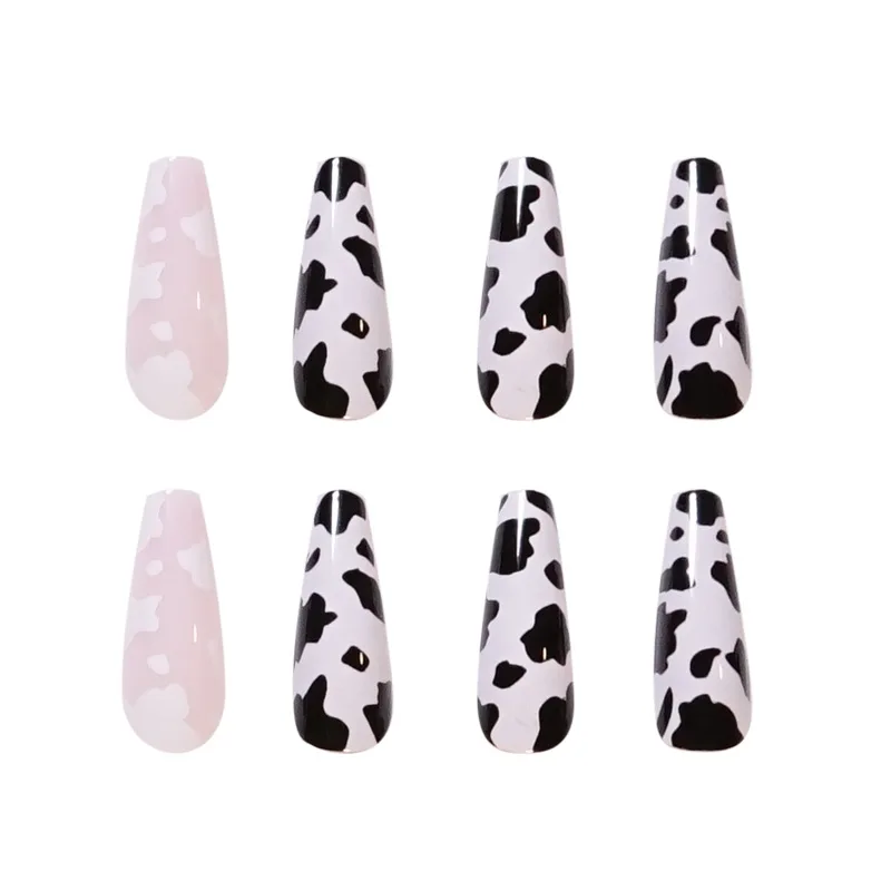 Top Hot 24pcs Cow Pattern Fake Nail & 1pc Nail File & 1sheet Tape Press On Nails