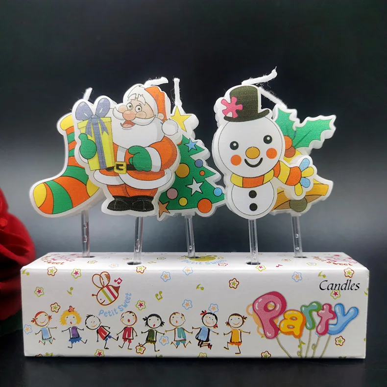 Christmas atmosphere Cake decoration candles Children creative Snowman Christmas tree Santa Claus birthday candles