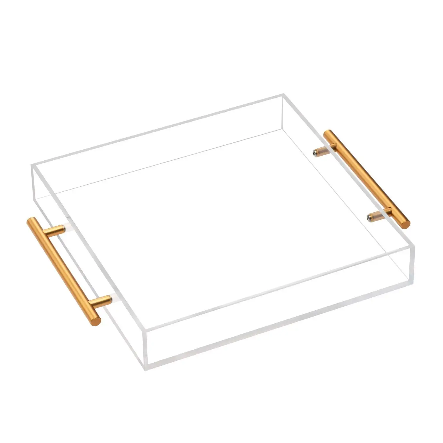 Fashion Acrylic Clear Tray Custom Clear Acrylic Tray Rectangular Tray With Gold Handle