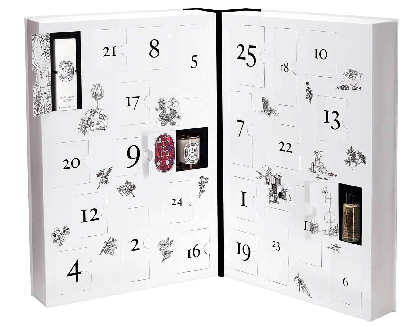 Custom Printed 24 Days Calendar Empty Cardboard Storage Ribbon Desgin Gift Box Door Advent Calendar Packaging Box With Ribbon