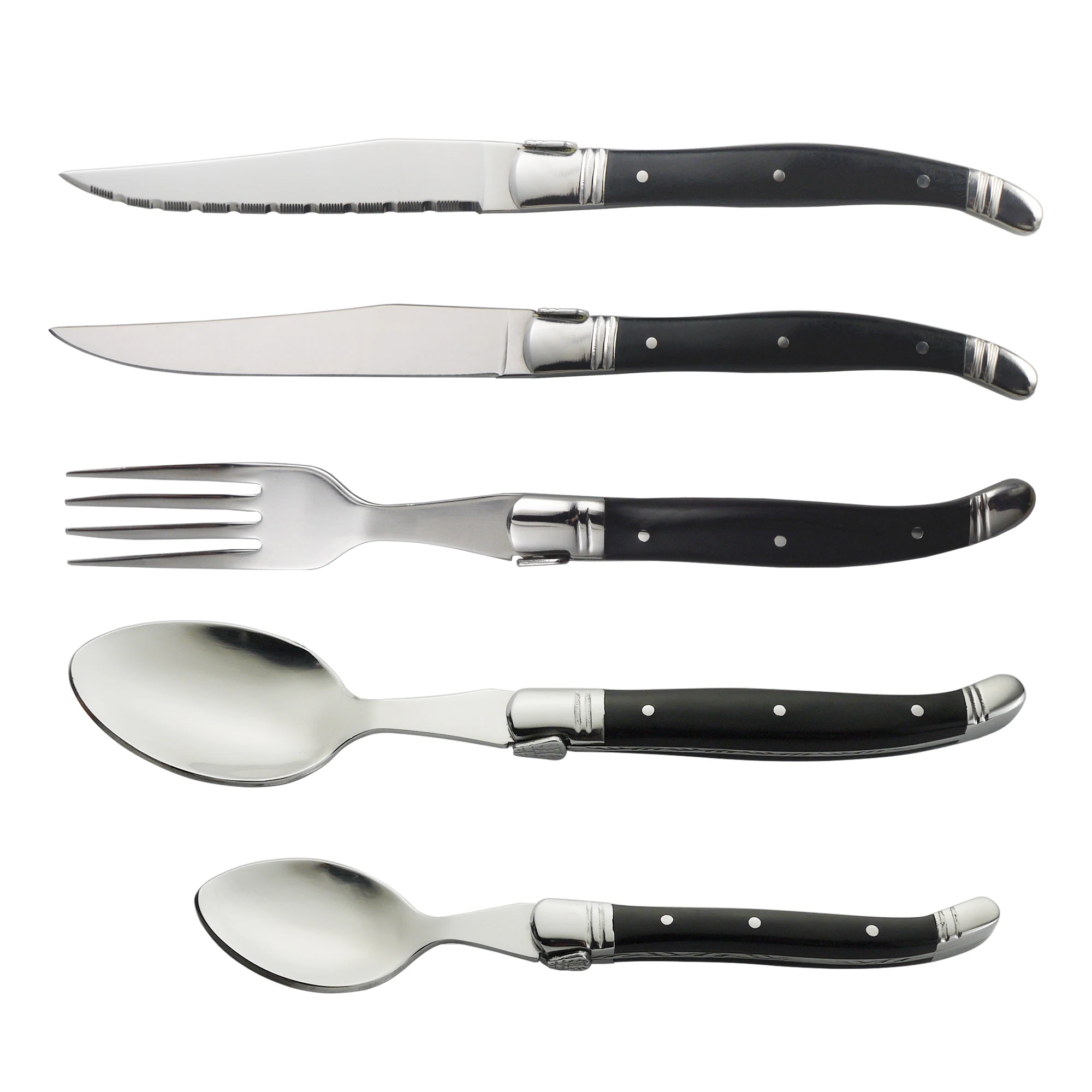 kitchen accessories utensils stainless steel 6 piece laguiole steak knives   set  stainless steel knife and fork Black handle