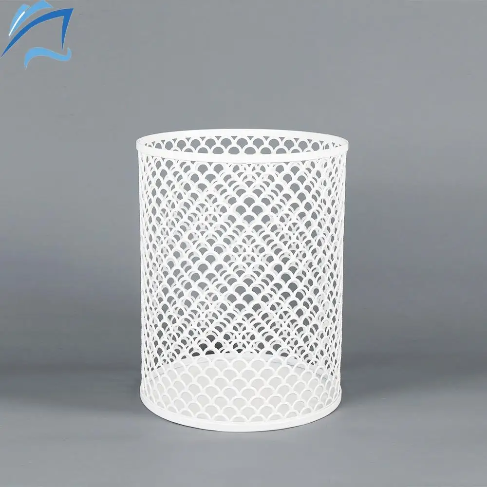 Wire mesh iron trash can office modern Nordic white round trash can
