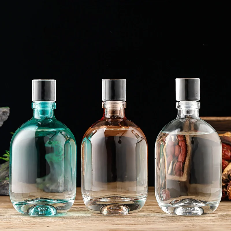 Round Lovely 100ml 250ml 500ml 1000ml Ice Wine Alcohol glass whisky bottle with stopper color can be customized