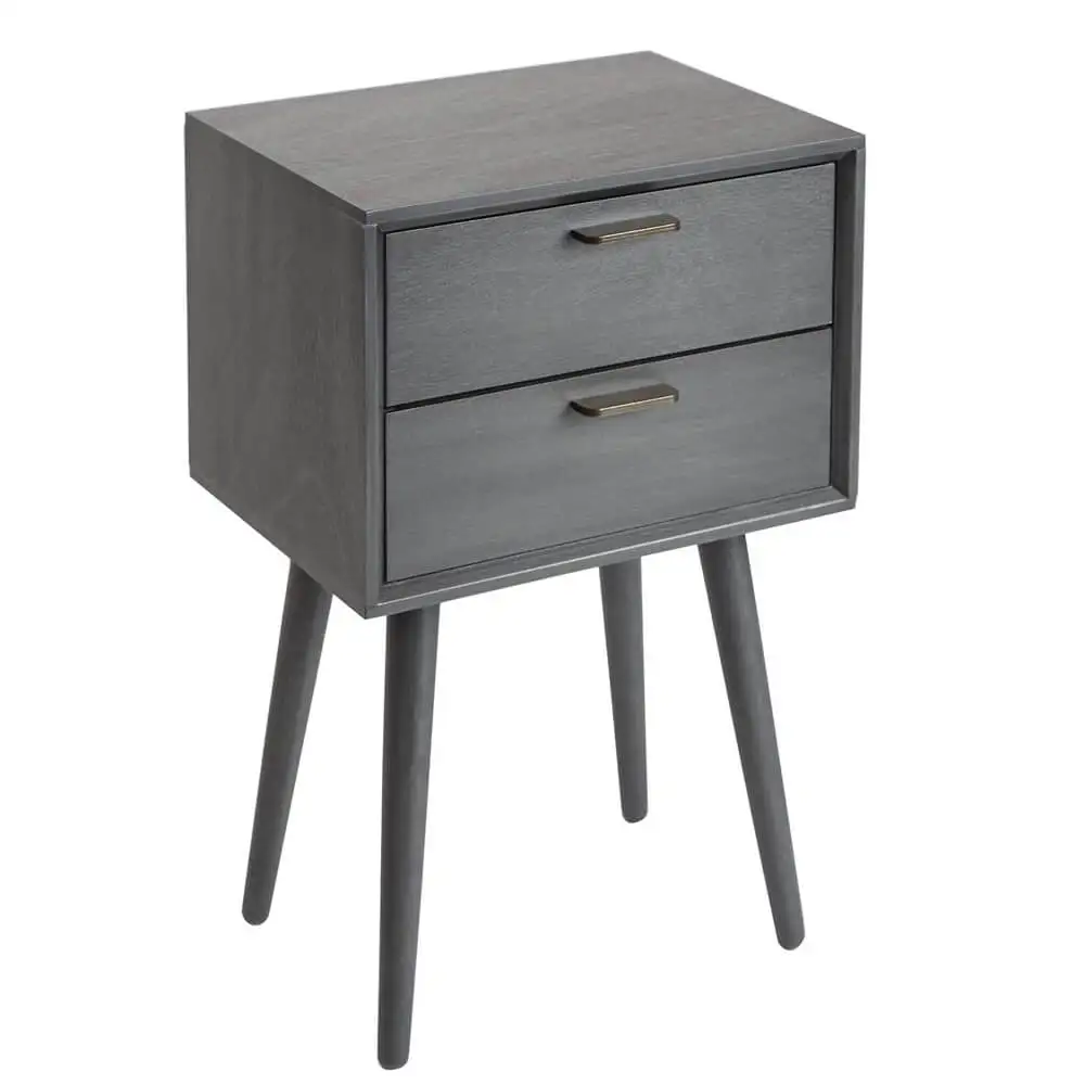 
Silver Wood Side Table, Gunmetal Nightstand With 2 Drawers For Wholesale, Side Table 