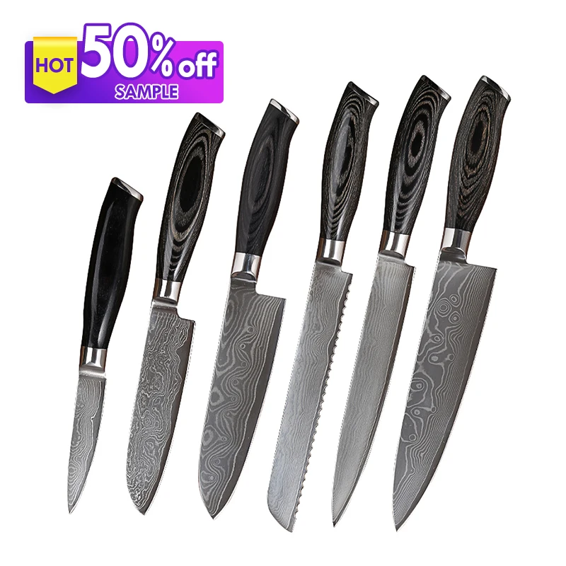 Заводская 6 шт набор кухонных ножей шеф-повара нож для кухонных керамических ножей Pakka деревянной ручкой дамасской стали набор кухонных ножей