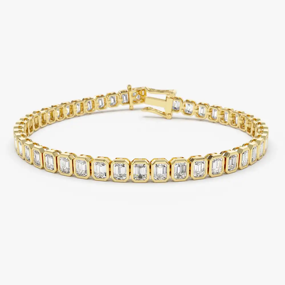 FirstMadam 14K Gold 5.8cttw Bezel Setting Emerald Cut Moissanite Tennis Bracelet For Women
