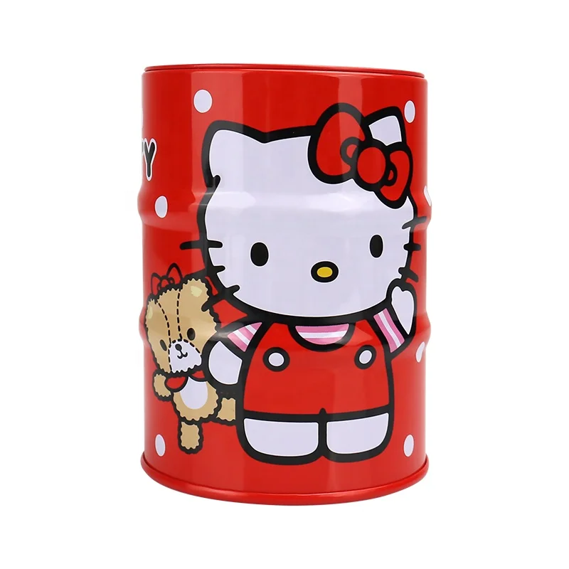 Good Quality Piggy Box Round Shape Metal Tin Can With Lid CMYK Full Color Print Empty Luxury Piggy Bank Metal Storage Box