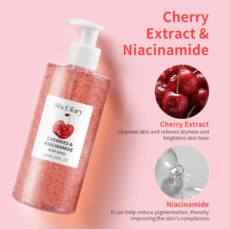Private Label Refresh Fruit Skin Hydrating Body Wash Scrub Exfoliating Lightening Whitening Cherry Shower Gel