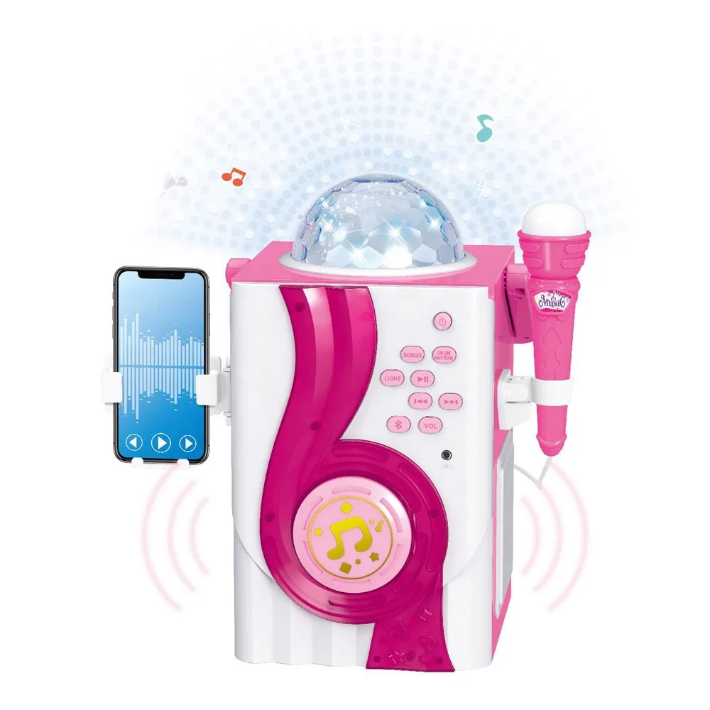 Kids musical toy karaoke machine multi-functional singing toy portable speaker with wireless phone connection and disco lights