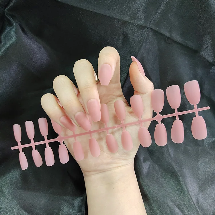 Wholesale Bulk Nude Color French Tip Ballerina Press On Nails Artificial Fingernails With Gule Kits
