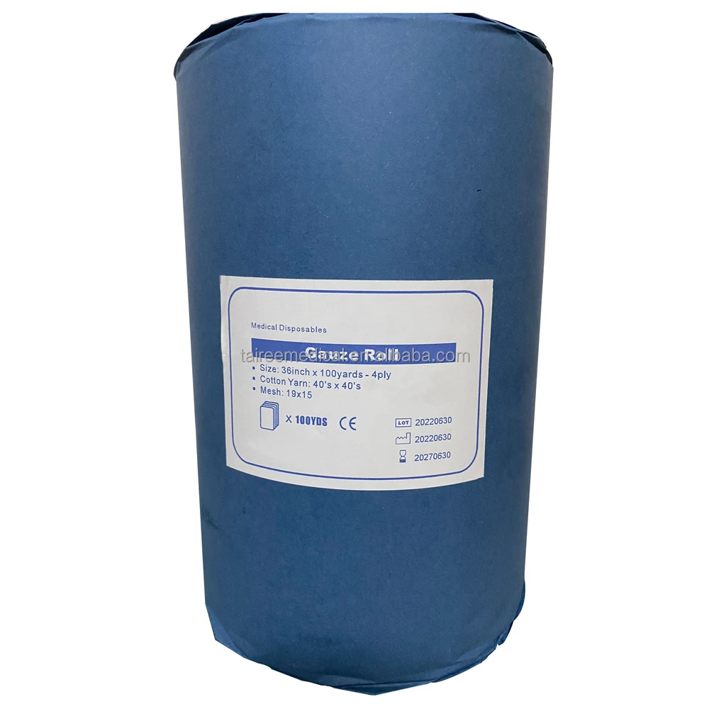 CE ISO Medical Surgical High Absorbent Gauze Roll 100 Yards Non Sterile 100% Cotton Absorbent 4ply Gauze Roll