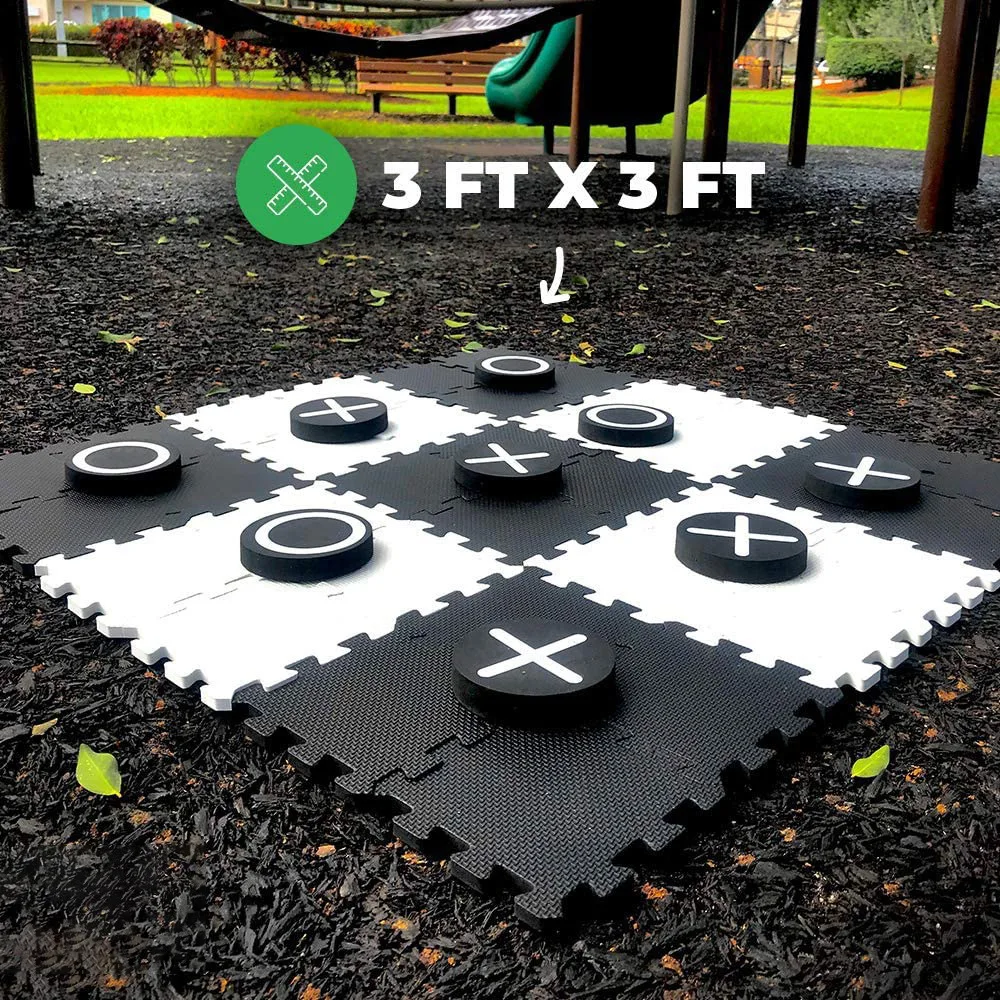 EASY WIPE CLEAN BUNCH UP RESISTANT REVERSE TO PLAY 2-in-1 Reversible Giant Checkers & Tic Tac Toe Game Set for Outdoor
