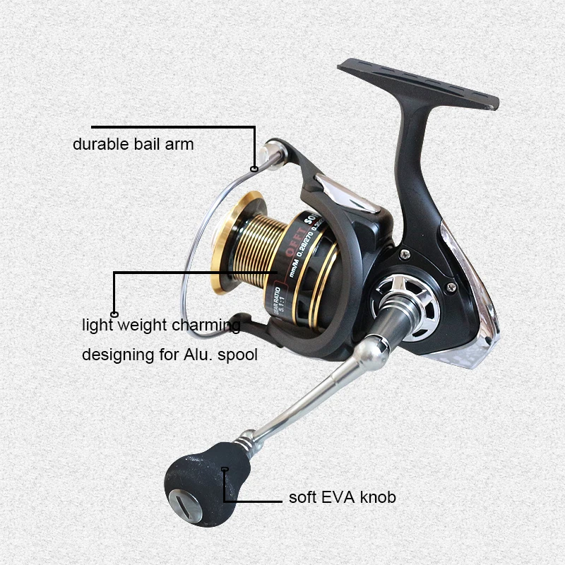 Professional spinning reel with CNC aluminum spool and handle