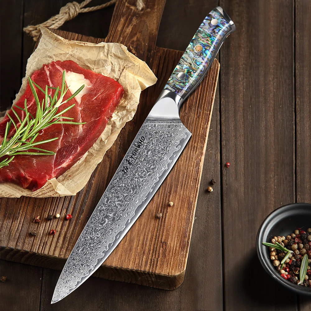 Professional VG10 Damascus Steel Kitchen Chef Knife with Abalone Handle