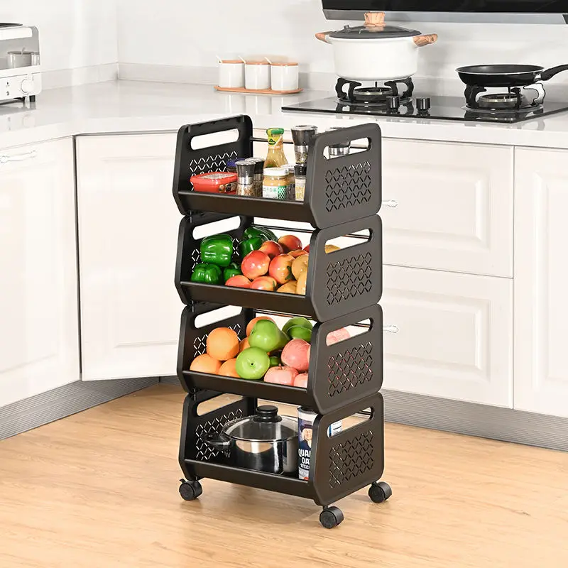 Kitchen Fruit Vegetable Storage Trolley 4 Tier Utility Cart Kitchen Rolling Storage Rack with Wheels