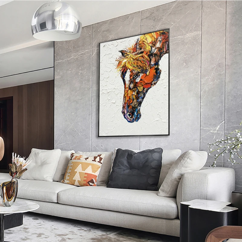 Animal oil painting horse living room decoration painting three-dimensional corridor hanging graffiti hand-painted large