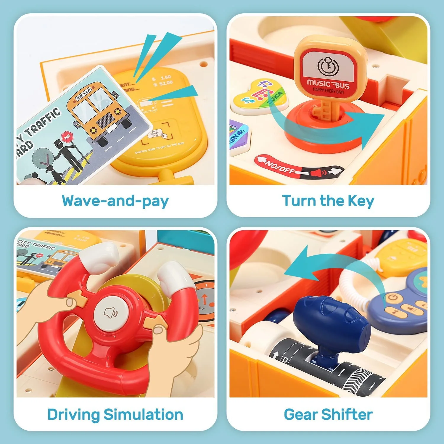 Bus Car Toy for Toddler Kids Play Bus with Steering Wheel Toy, Sound and Light Music School Bus Toy, Educational Bus Driving Toy