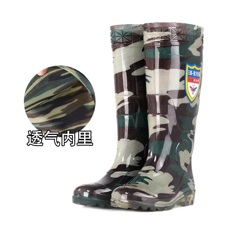 High quality wholesale labor galoshes for men in green camouflage Wellington hunting boots waterproof