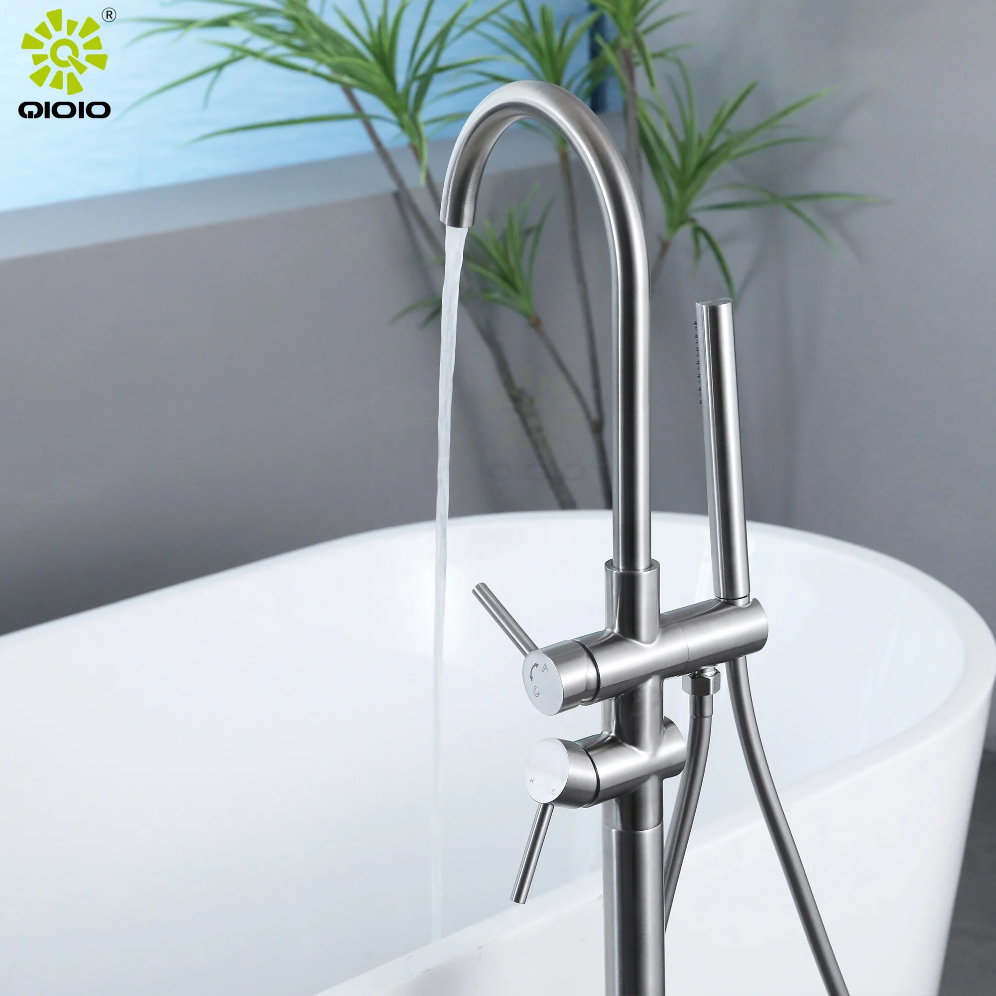 304 stainless steel mounted Free Standing Bath Shower Mixer bathroom upc floor stand bathtub faucet