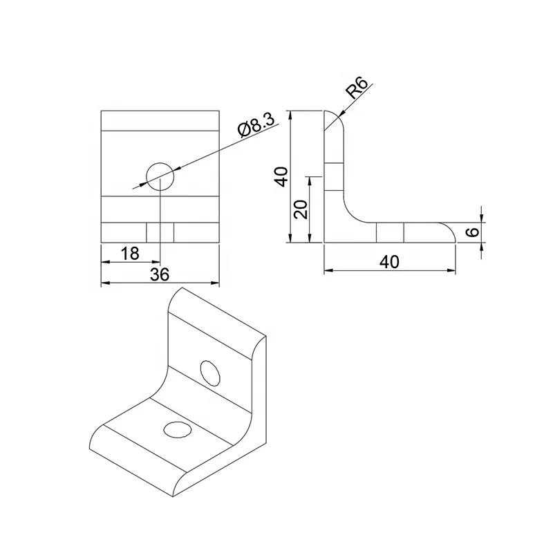 Wall Mount Bracket metal 2 Hole aluminium bracket slot angle bracket for t slot aluminium profile