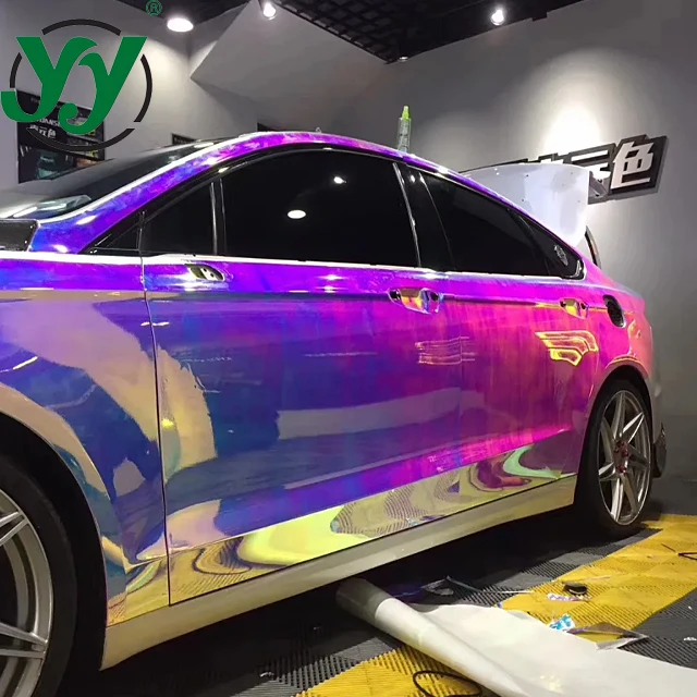 Factory Direct PET Back Low Tack Stretchable PVC Glossy Matte Rainbow Chrome White Car Wrap Vinyl Full Roll Size 1.52x18M/5x60FT