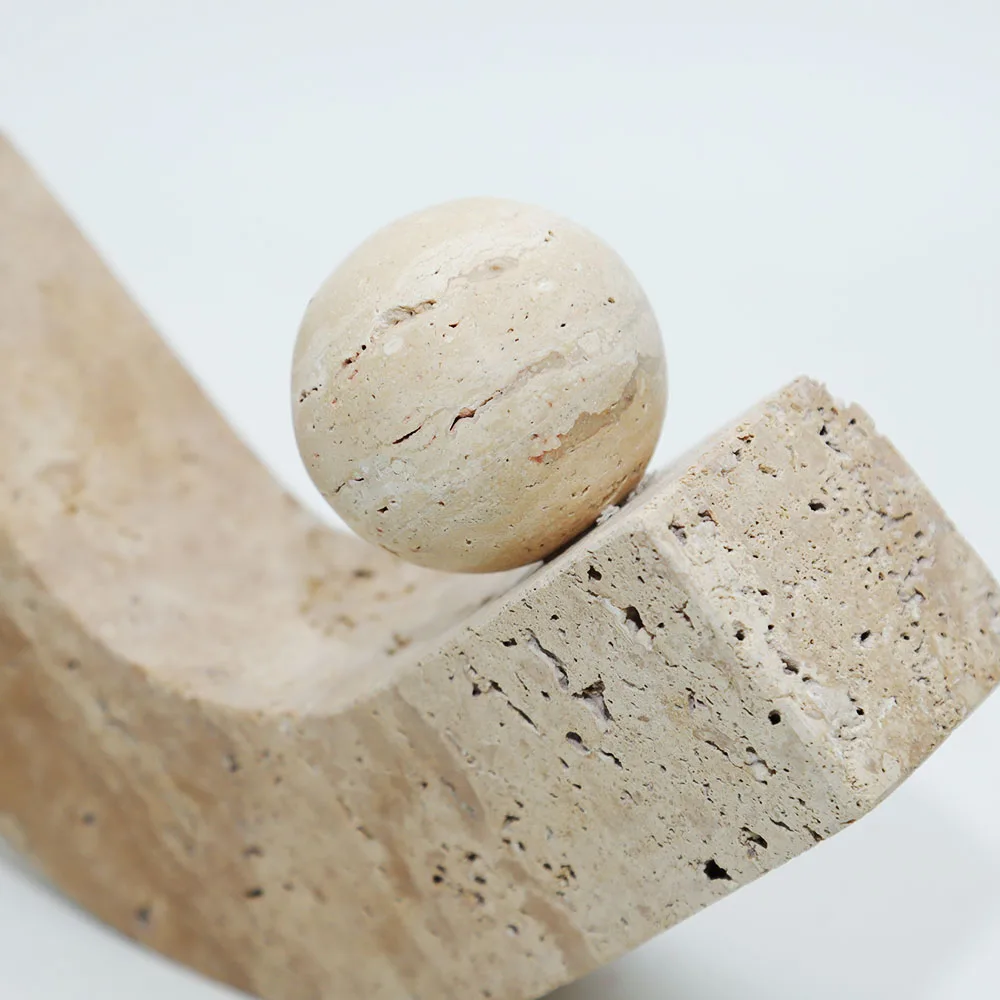 Simple Creative Wabi-Sabi Wind Yellow Cave Stone Ball Polished Geometric Curved Decoration Home Jewelry-Model House Sales