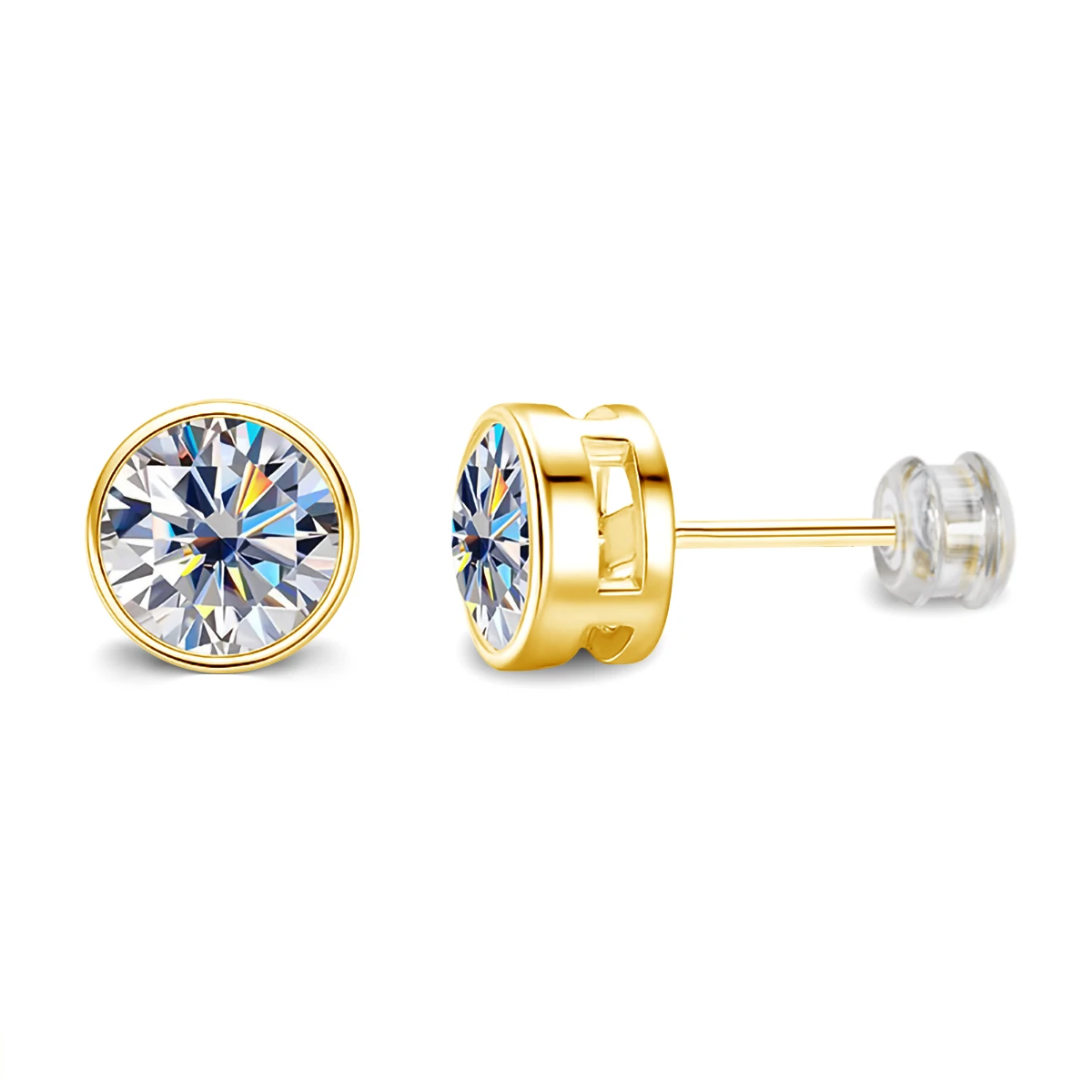 High Quality Gold Jewelry 2ct 1ct 0.5ct D Color VVS1 Moissanite Diamond AU750 Gold 18k Soild Gold Earrings