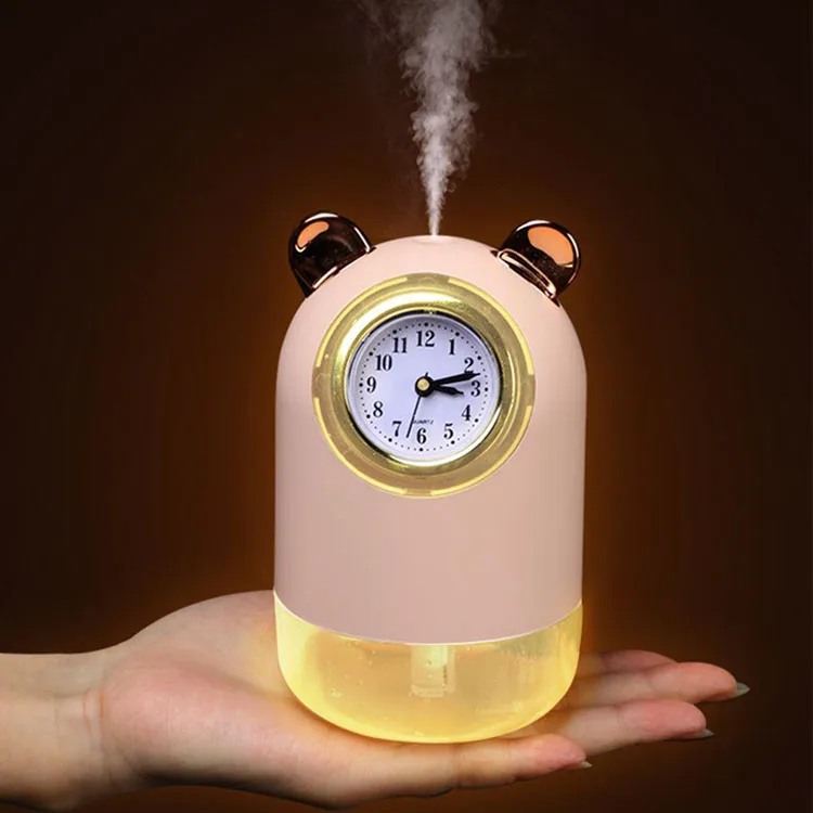 Cute Bear Air Humidifier with Clock Electric Humidifier Diffuser USB Charging Air Freshener Mist Maker for Home