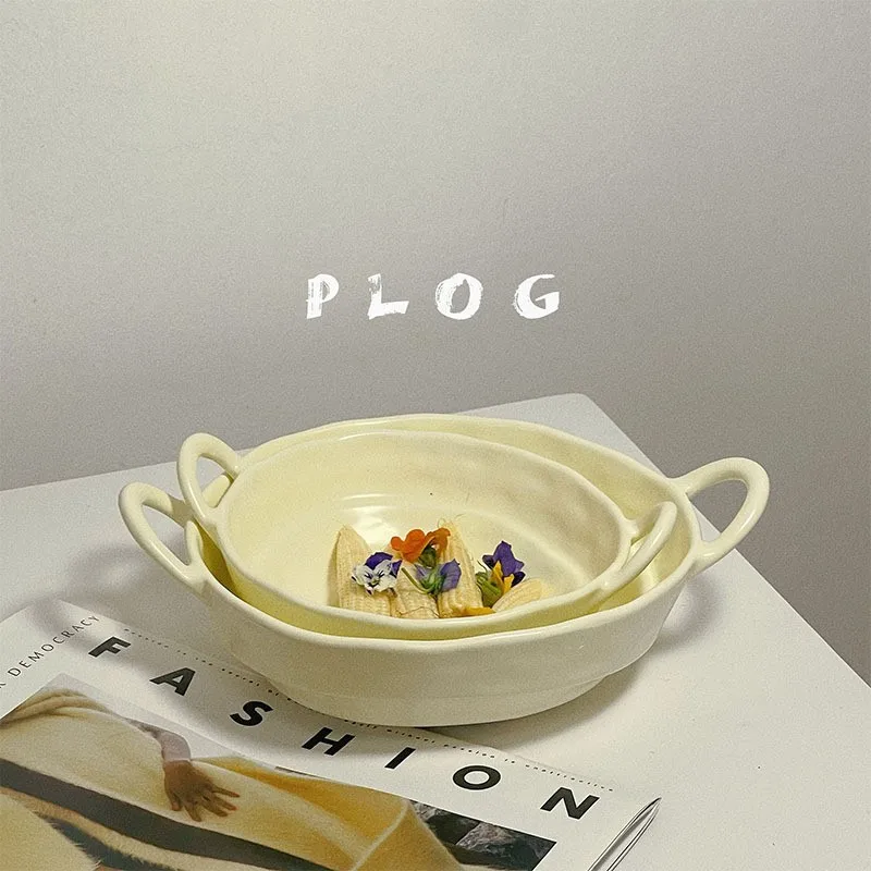 Korean style goose binaural irregular food noodle ceramic Bowl