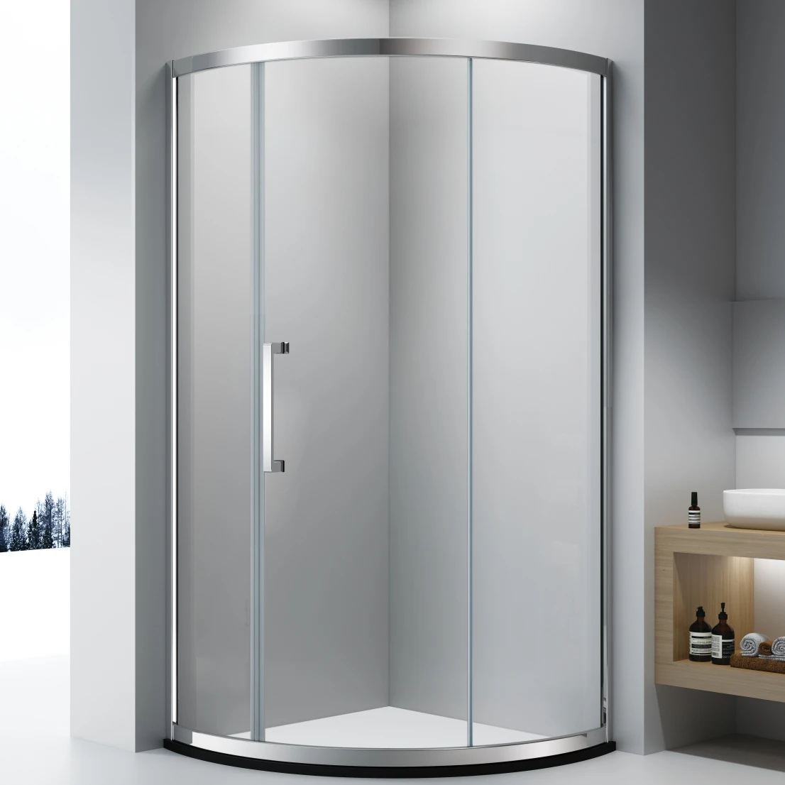 Отель ванная комната алюминиевые профили раздвижная душевая угловая круглая стеклянная дверь Ванна кабина
