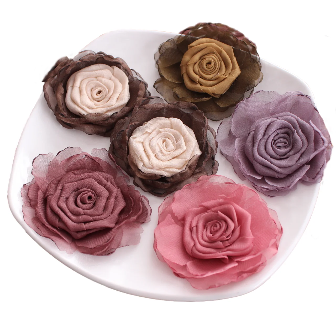 Unfinished Rolled Rose Burned Fabric Floral For Hair Accessories Girl Women Singed Hair Flowers