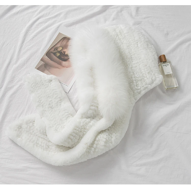 Winter Natural Fox Fur hat and scarf set Lady Warm designer hats Fluffy Lady Luxury Knit Real Rex Rabbit fur hat for women