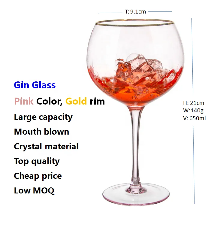 Samyo luxury bar crystal pink colored  Balloon gin glass red wine gobelt glasses with gold rim